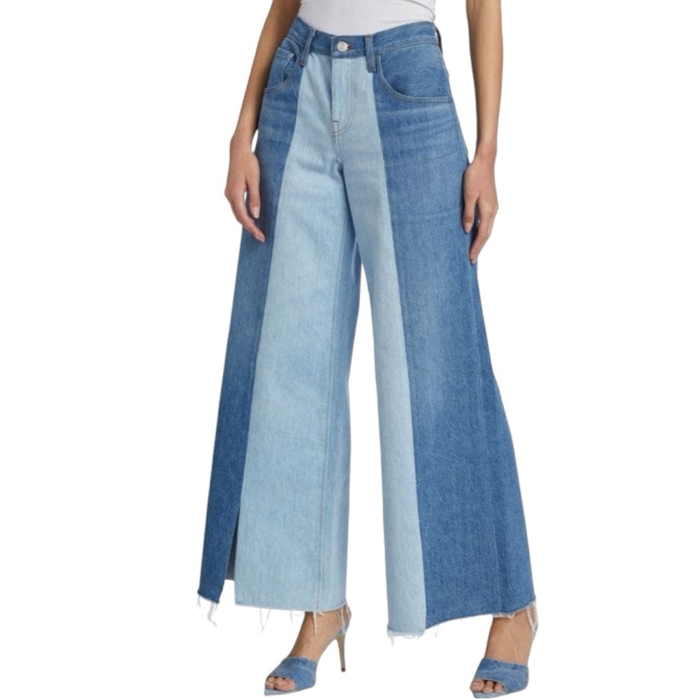 Frame Denim Two-Tone Blue Wide-Leg Flare Jeans